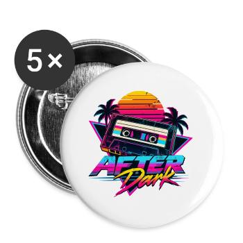 After Dark 80er Retro Synthwave - Buttons groß 56 mm (5er Pack) - Weiß - Vorne
