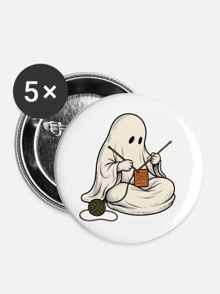 Strickender Herbstgeist - Buttons groß 56 mm (5er Pack) - Weiß