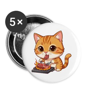 Katzengrillmeister: Flammenpfote - Buttons groß 56 mm (5er Pack) - Weiß - Vorne