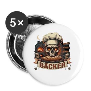 Totenkopf Bäcker Motiv - Buttons groß 56 mm (5er Pack) - Weiß - Vorne