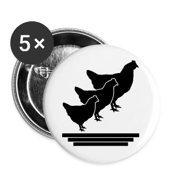Hühner Trio Silhouette - Buttons groß 56 mm (5er Pack) - Weiß - Vorne