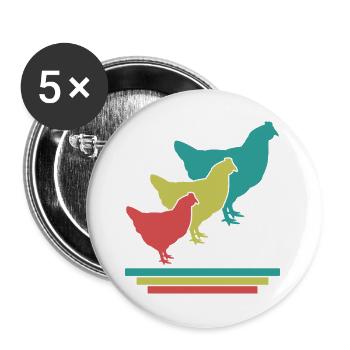 Hühner Trio Retro - Buttons groß 56 mm (5er Pack) - Weiß - Vorne
