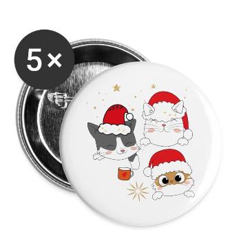 Katzen im Weihnachtsglanz - Buttons groß 56 mm (5er Pack) - Weiß - Vorne