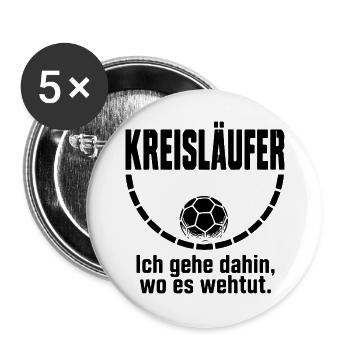 Kreisläufer Handball Shirt – Wo es wehtut - Buttons groß 56 mm (5er Pack) - Weiß - Vorne