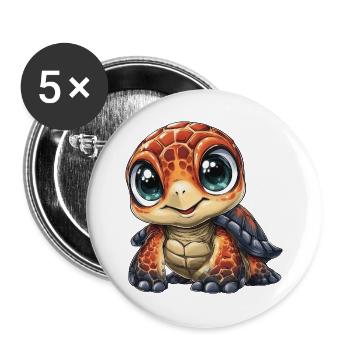 Kuschelige Schildkröte Pop Art - Buttons groß 56 mm (5er Pack) - Weiß - Vorne