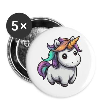 Pastell Unicorn mit Regenbogenmähne - Buttons groß 56 mm (5er Pack) - Weiß - Vorne