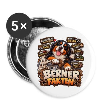 Berner Fakten - Großes Herz auf vier Pfoten - Buttons groß 56 mm (5er Pack) - Weiß - Vorne