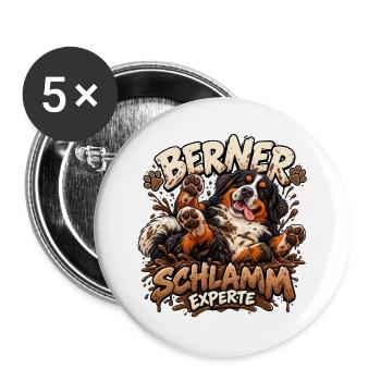 Berner Sennenhund im Schlammabenteuer - Buttons groß 56 mm (5er Pack) - Weiß - Vorne