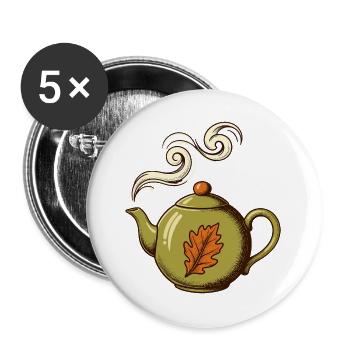 Teekanne mit Herbstduft - Buttons groß 56 mm (5er Pack) - Weiß - Vorne