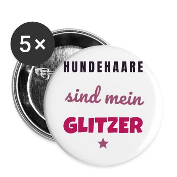 Hundehaare sind mein Glitzer Hunde Spruch - Buttons groß 56 mm (5er Pack) - Weiß - Vorne