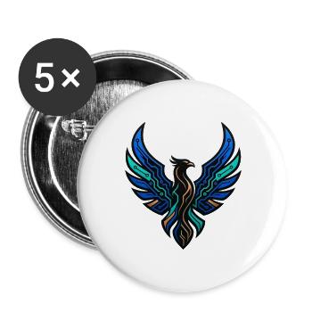 Cyber Phönix Gaming Logo Tech Adler Wappen - Buttons groß 56 mm (5er Pack) - Weiß - Vorne
