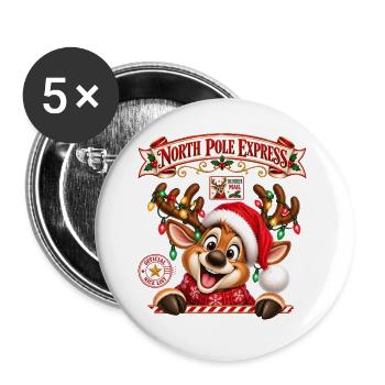 Rentier Reindeer Weihnachtsrentier Lichterkette - Buttons groß 56 mm (5er Pack) - Weiß - Vorne