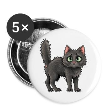 Flauschige Katze mit großen grünen Augen - Buttons groß 56 mm (5er Pack) - Weiß - Vorne