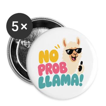 No Prob Llama – Lama mit Sonnenbrille - Buttons groß 56 mm (5er Pack) - Weiß - Vorne