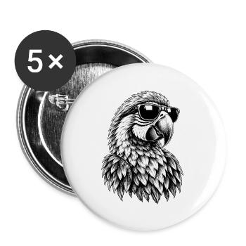 Papagei mit Sonnenbrille - Buttons groß 56 mm (5er Pack) - Weiß - Vorne