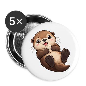 Seeotter Kawaii Style – Süßer Otter - Buttons groß 56 mm (5er Pack) - Weiß - Vorne