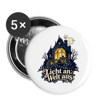 Spukhaus für Nachtleser: Licht an, Welt aus - Buttons groß 56 mm (5er Pack) - Weiß - Vorne