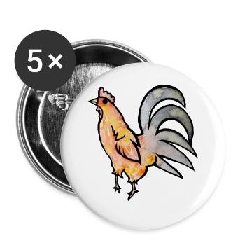 Aquarell Hahn auf Schwarz - Buttons groß 56 mm (5er Pack) - Weiß - Vorne
