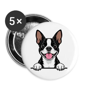 Boston Terrier - Buttons groß 56 mm (5er Pack) - Weiß - Vorne