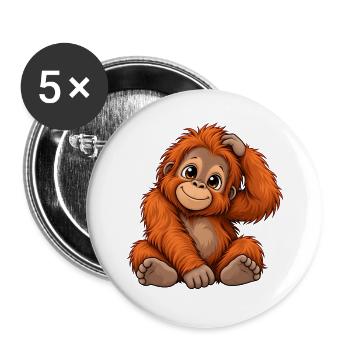Orang-Utan Kawaii Style – Süßer Affe - Buttons groß 56 mm (5er Pack) - Weiß - Vorne