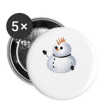 Punk Schneemann - Irokese aus Karotten - Buttons groß 56 mm (5er Pack) - Weiß - Vorne