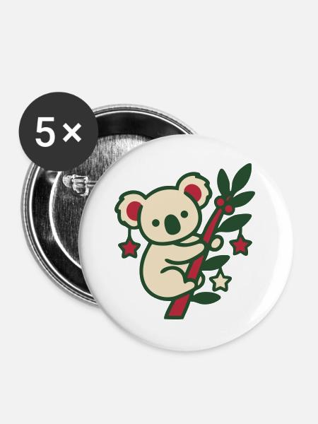 Koala Weihnachten Clipart - Buttons groß 56 mm (5er Pack) - Weiß