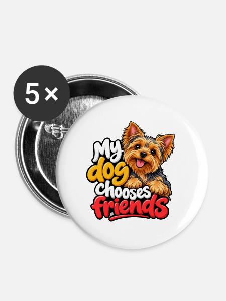 Yorkshire Terrier - Buttons groß 56 mm (5er Pack) - Weiß