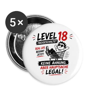 Level 18 Freigeschaltet Volljährig Legal Humor - Buttons groß 56 mm (5er Pack) - Weiß - Vorne