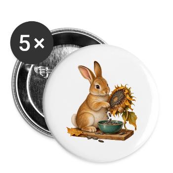 Kaninchen sammelt Sonnenblumensamen - Buttons groß 56 mm (5er Pack) - Weiß - Vorne