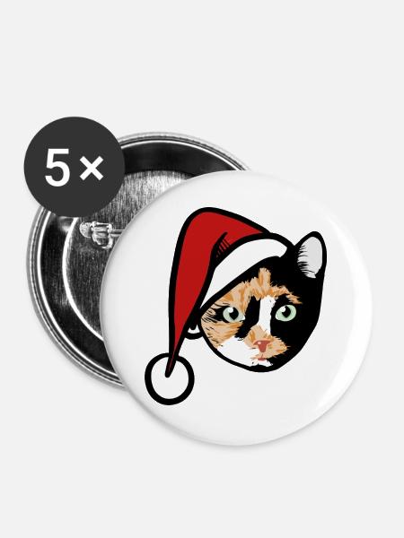 Calico-Katze im Weihnachtshut - Buttons groß 56 mm (5er Pack) - Weiß