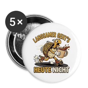 Kaffee Schildkröte - Buttons groß 56 mm (5er Pack) - Weiß - Vorne