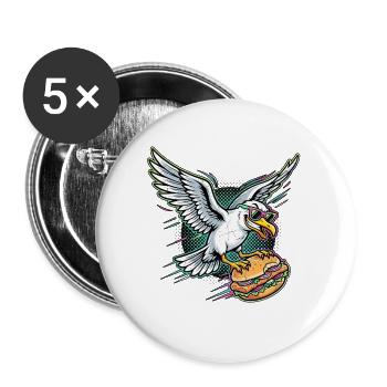 Fischbrötchen Möwe - Buttons groß 56 mm (5er Pack) - Weiß - Vorne