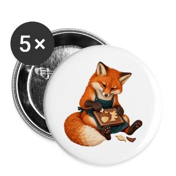 Fuchs legt eine Eichel-Intarsie - Buttons groß 56 mm (5er Pack) - Weiß - Vorne