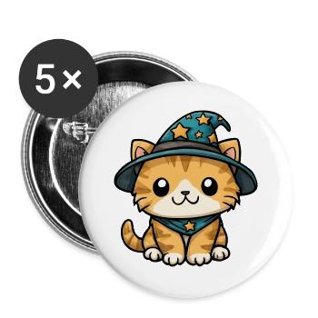 Katzenzauberer Kätzchen - Buttons groß 56 mm (5er Pack) - Weiß - Vorne