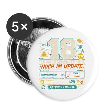 18 Geburtstag Volljährig Gaming Geschenk Humor - Buttons groß 56 mm (5er Pack) - Weiß - Vorne