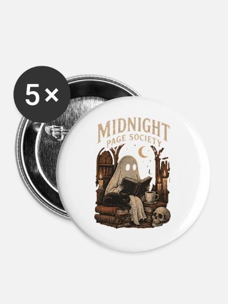 Midnight Page Society – Halloween Ghost - Buttons groß 56 mm (5er Pack) - Weiß