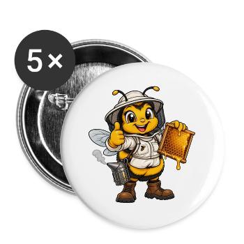 Hummel als Imker – Lustiges Bienenmotiv - Buttons groß 56 mm (5er Pack) - Weiß - Vorne