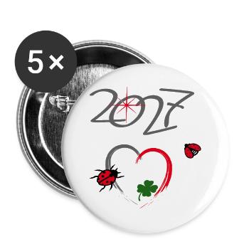 Neujahr 2027 Glücksdesign - Buttons groß 56 mm (5er Pack) - Weiß - Vorne