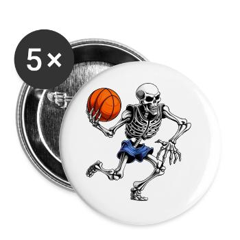 Skelette Basketballer / Basketball Skelett - Buttons groß 56 mm (5er Pack) - Weiß - Vorne