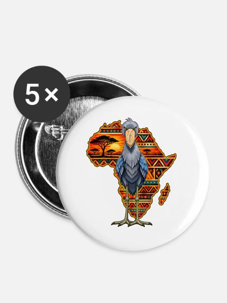 Schuhschnabel gegen einen farbenfrohen afrikanischen Kontinent - Buttons groß 56 mm (5er Pack) - Weiß