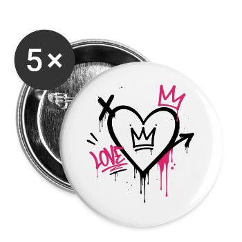 Graffiti-Herz mit rosa Krone - Buttons groß 56 mm (5er Pack) - Weiß - Vorne