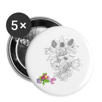 Blumenstrauß - Buttons groß 56 mm (5er Pack) - Weiß - Vorne