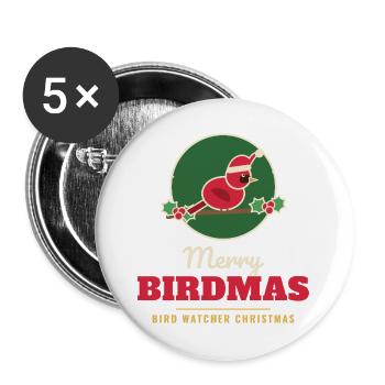 Fröhliche Vogel Kardinal Weihnachtshut Weihnachtsvogel - Buttons groß 56 mm (5er Pack) - Weiß - Vorne