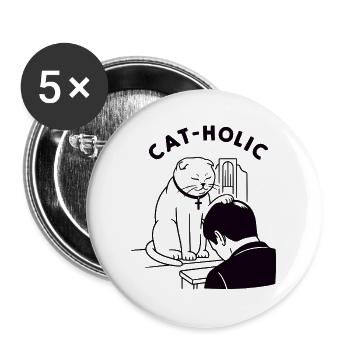 Katzenholische lustige Priesterkatze - Buttons groß 56 mm (5er Pack) - Weiß - Vorne