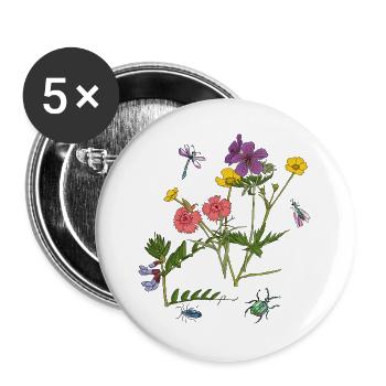 Blumenwiese - Buttons groß 56 mm (5er Pack) - Weiß - Vorne