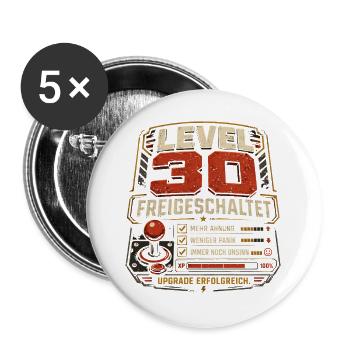 30 Geburtstag Level 30 Gaming Geschenk Humor - Buttons groß 56 mm (5er Pack) - Weiß - Vorne