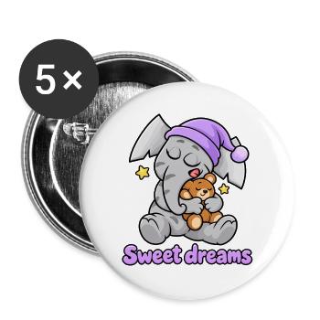 Sanft schlafender Elefant Charlie mit Kuschel - Buttons groß 56 mm (5er Pack) - Weiß - Vorne
