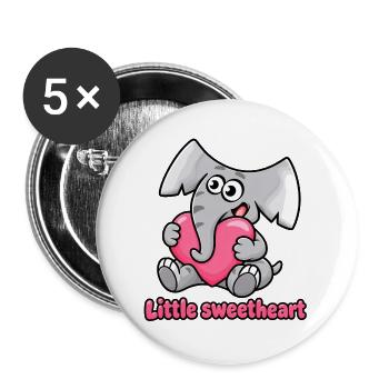 Süßer Elefant Charlie mit Herz - Buttons groß 56 mm (5er Pack) - Weiß - Vorne