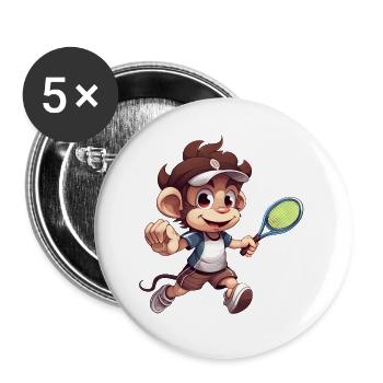 Tennis spielender Affe Schimpanse Cartoon - Buttons groß 56 mm (5er Pack) - Weiß - Vorne