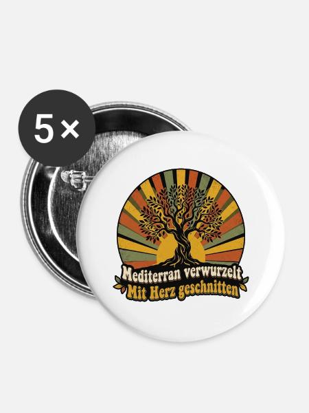 Mediterran Olivenbaum - Buttons groß 56 mm (5er Pack) - Weiß